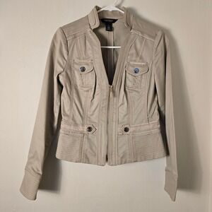 WHBM Jacket White House Black Market V Neck Rhinestones Womens 2 Cream